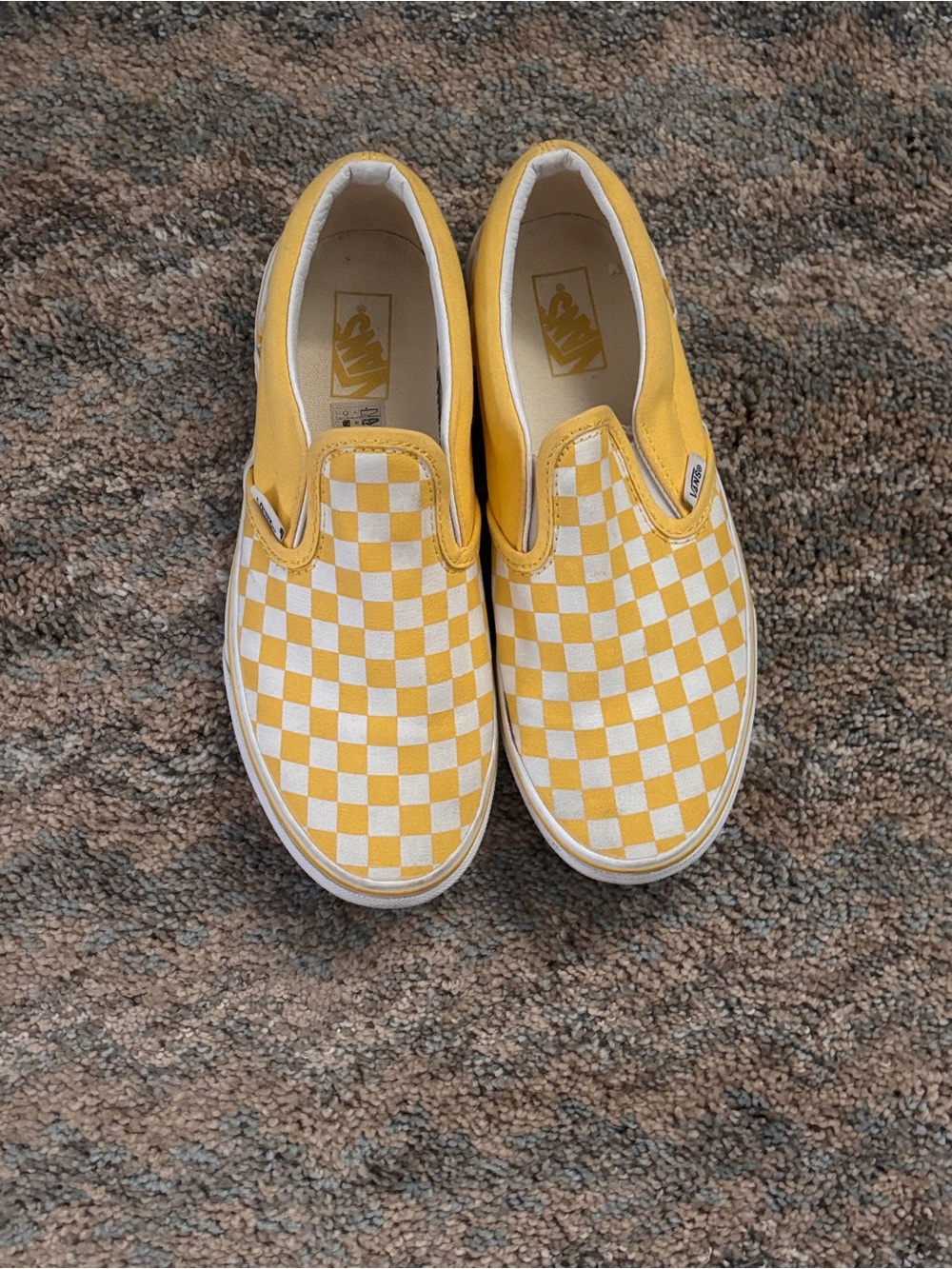 Vans size 5 Juniors Classic Slip-On Checkerboard Sneakers - Yellow/White
